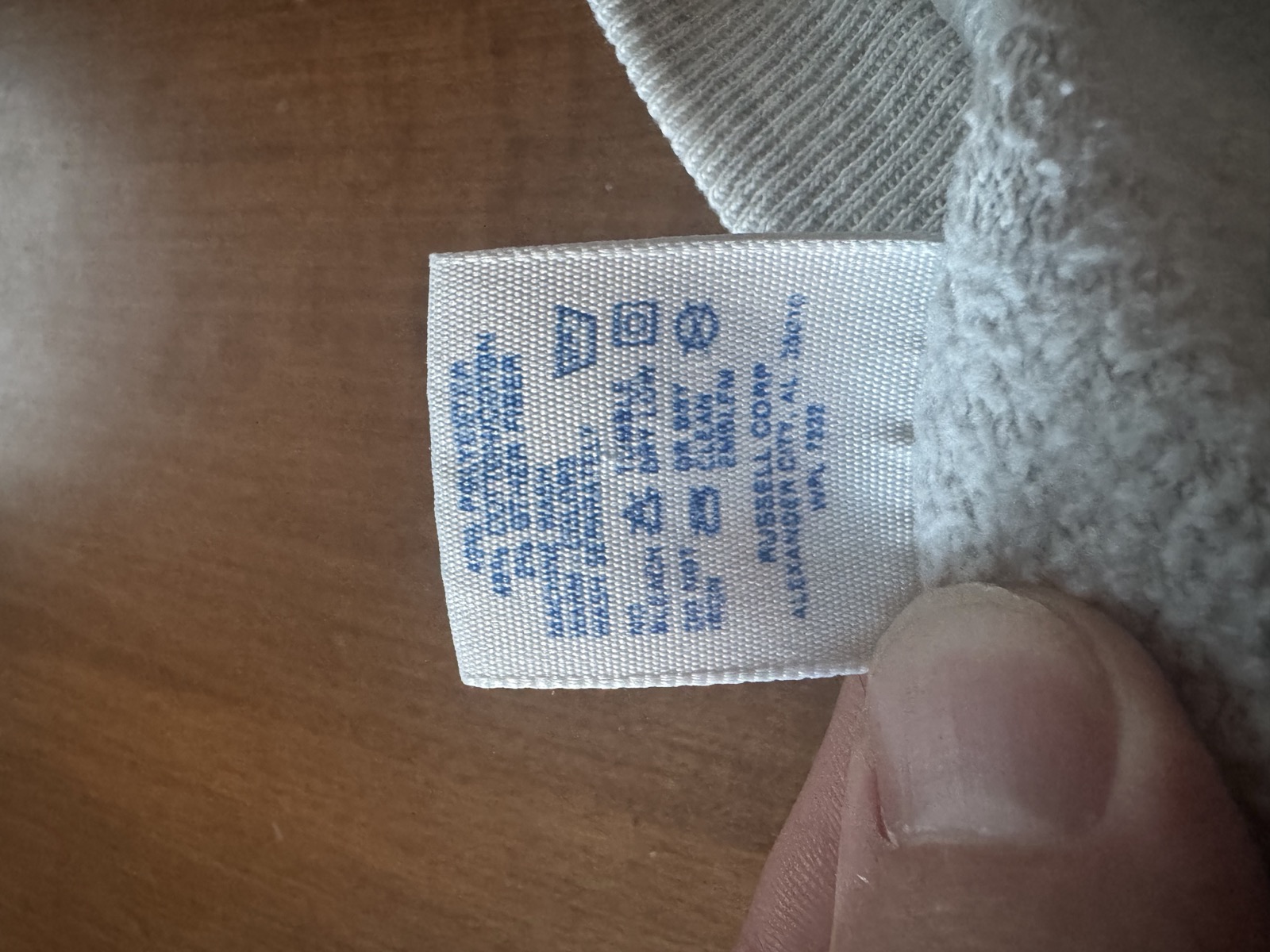 Russell Corp care tag, WPL 7332