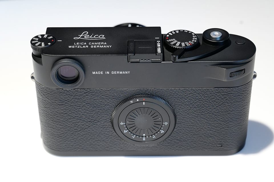Rear of the Leica M10-D showing the blank back and fold-out dial