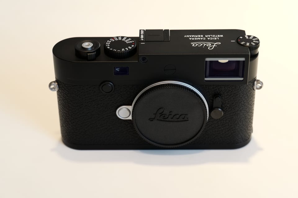 Leica M10-P body in black, studio front view on white