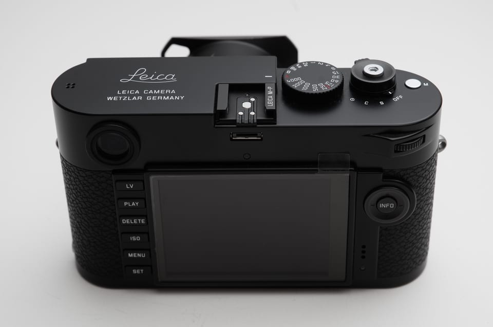 Rear of the Leica M-P Typ 240 showing the six-button column and 3-inch screen
