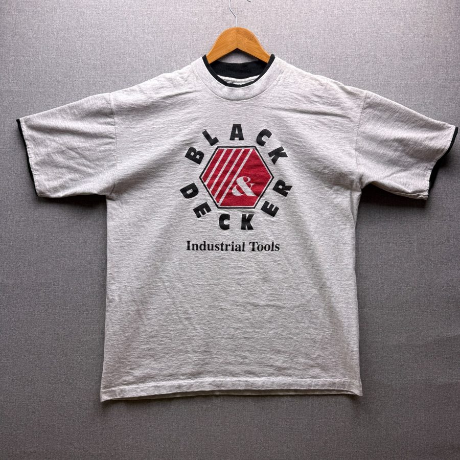 90s Black and Decker Industrial Tools hex logo ringer tee